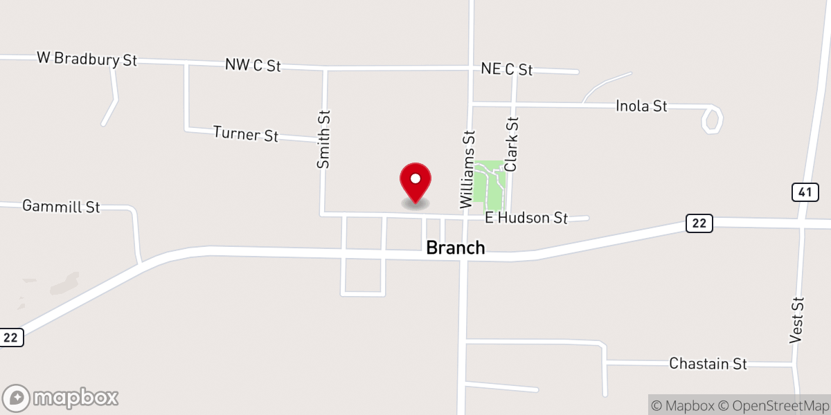 Map showing location of Branch Assembly of God