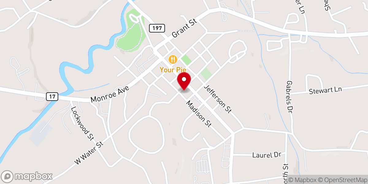 Map showing location of Clarkesville Baptist Church