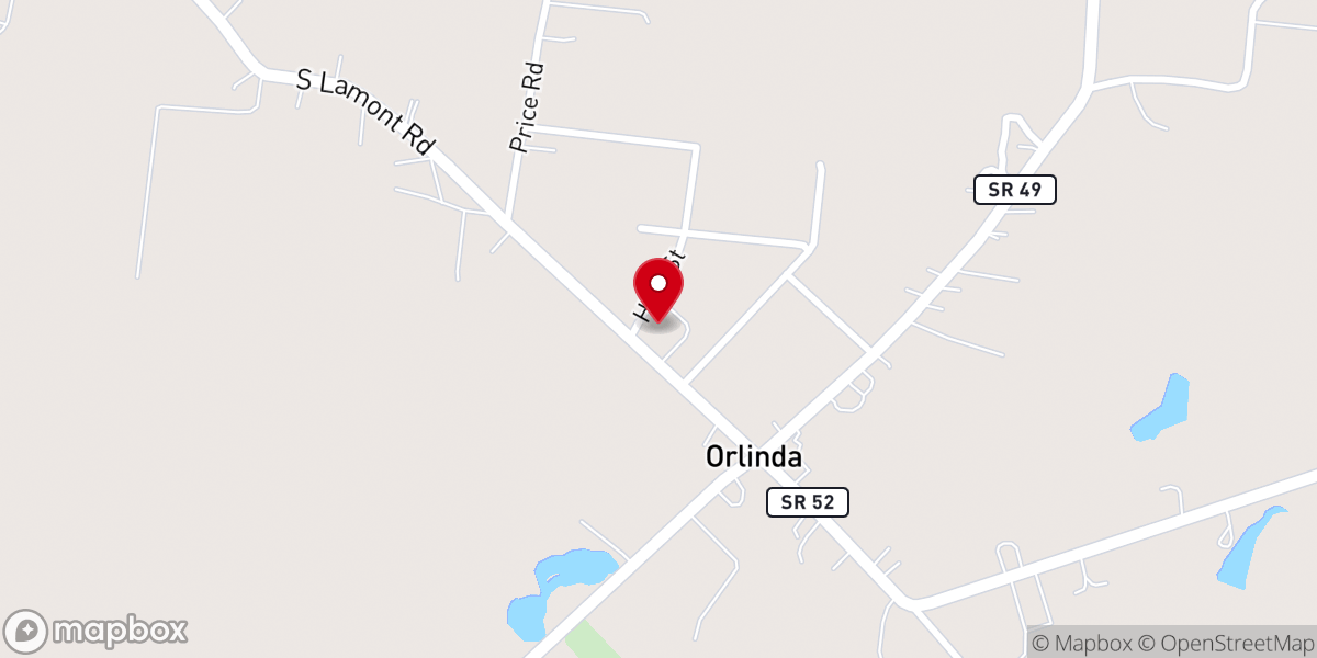Map showing location of Orlinda Baptist Church