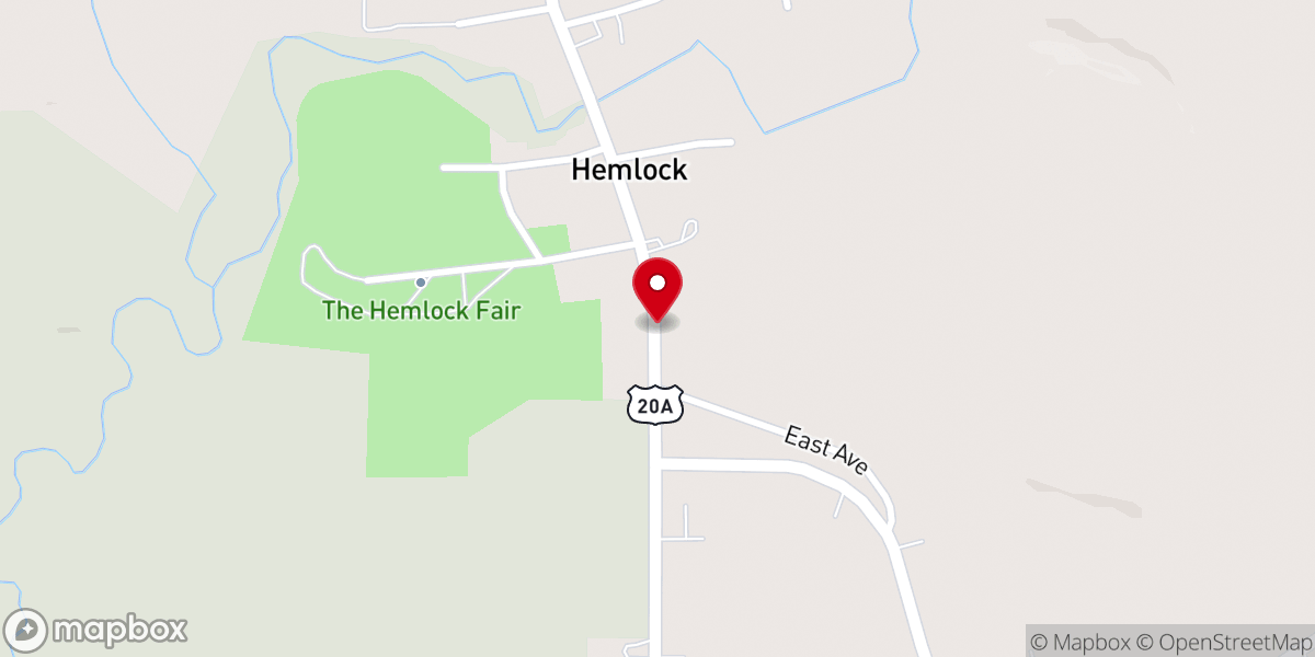 Map showing location of Hemlock Baptist Church