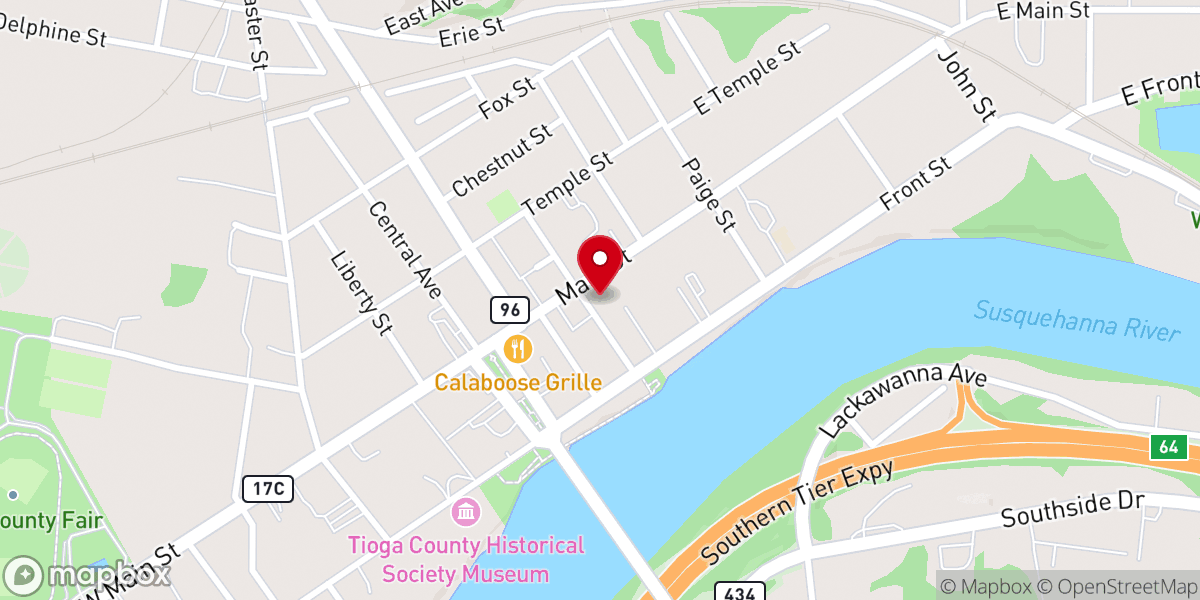 Map showing location of First Baptist Church of Owego