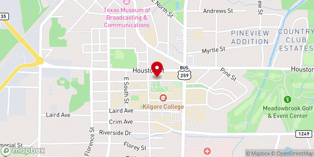 Map showing location of Baptist Student Ministry at Kilgore College