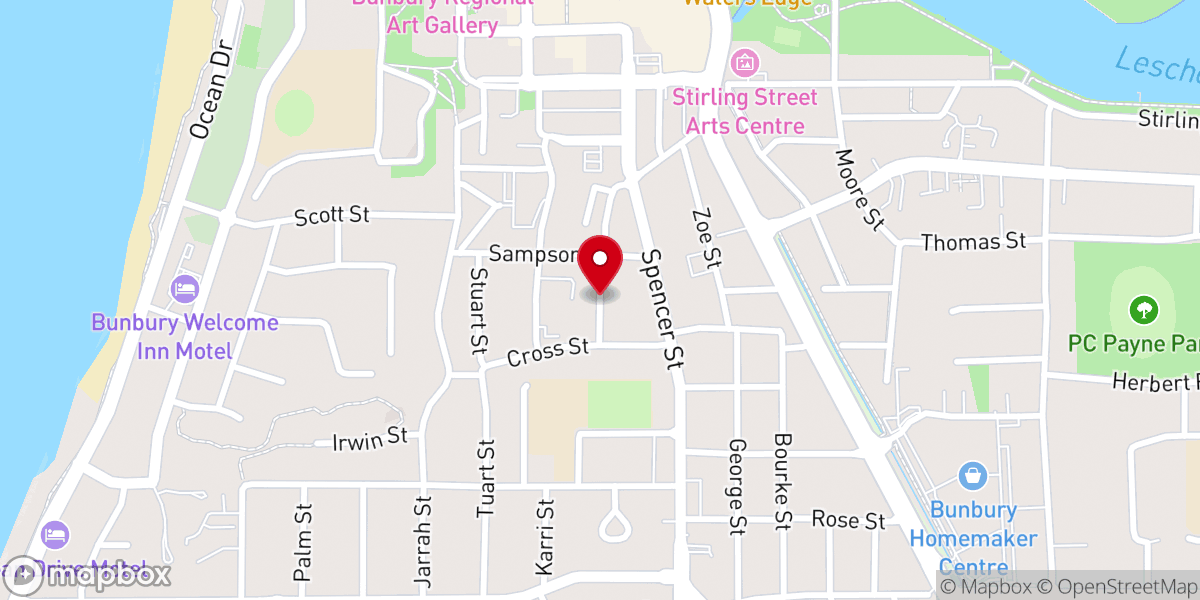 Map showing location of Anglican Diocese of Bunbury