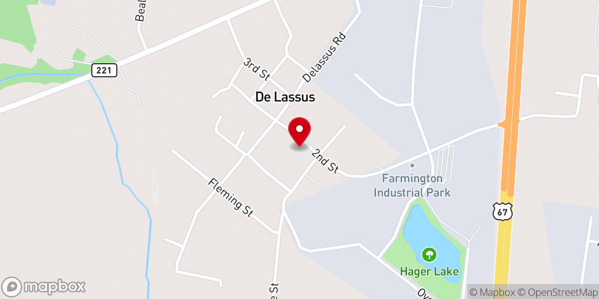 Map showing location of First Baptist Church of DeLassus