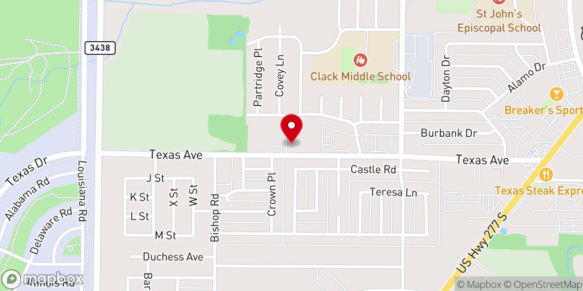 Map showing location of Texas Avenue Baptist Church