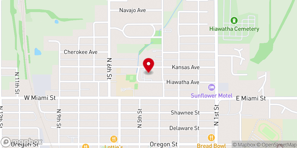 Map showing location of First United Methodist Church Hiawatha
