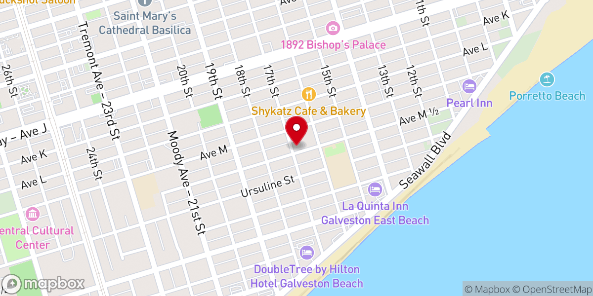 Map showing location of Galveston Seventh-day Adventist Church