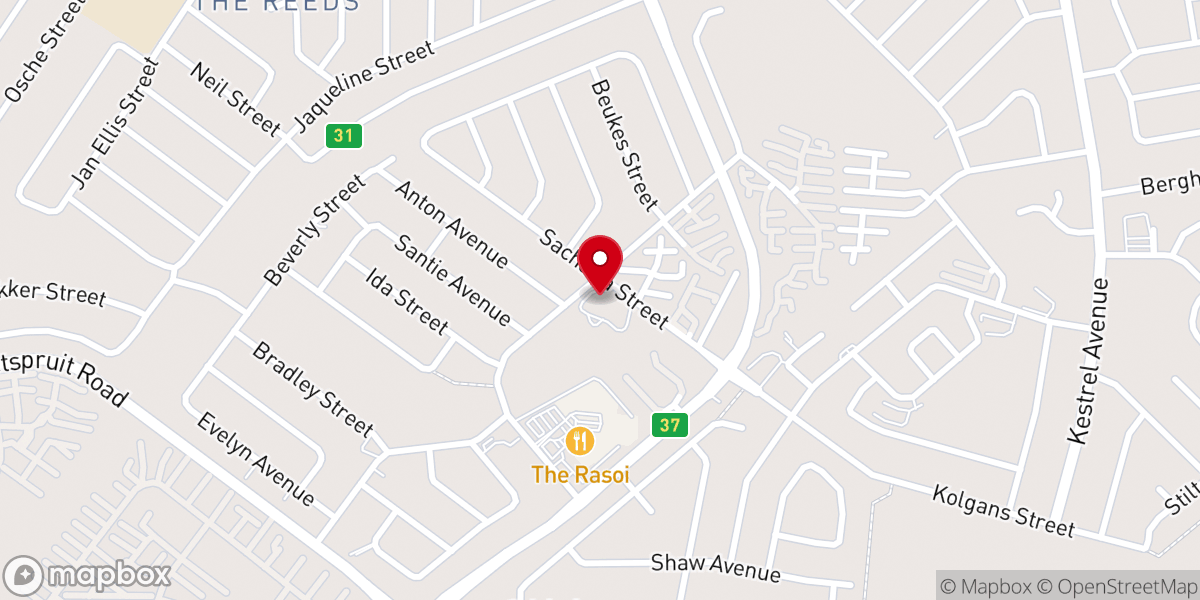 Map showing location of NG The Reeds - Diens: 9:00 en 18:00 & URCSA Centurion Service: 10:30