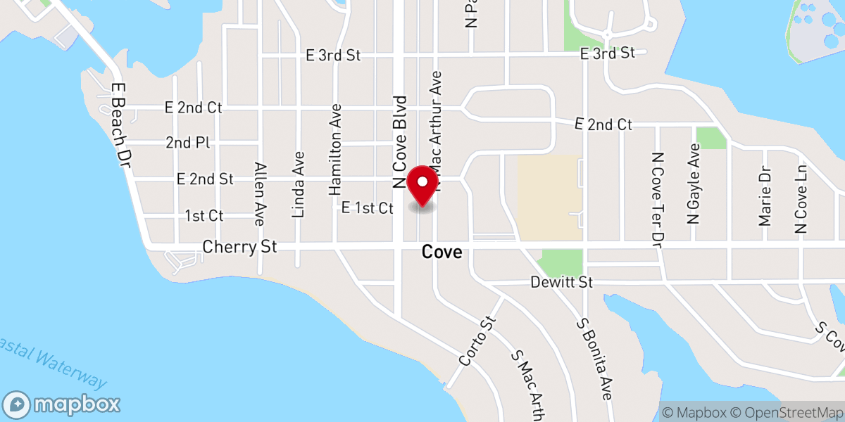 Map showing location of Cove Baptist Church