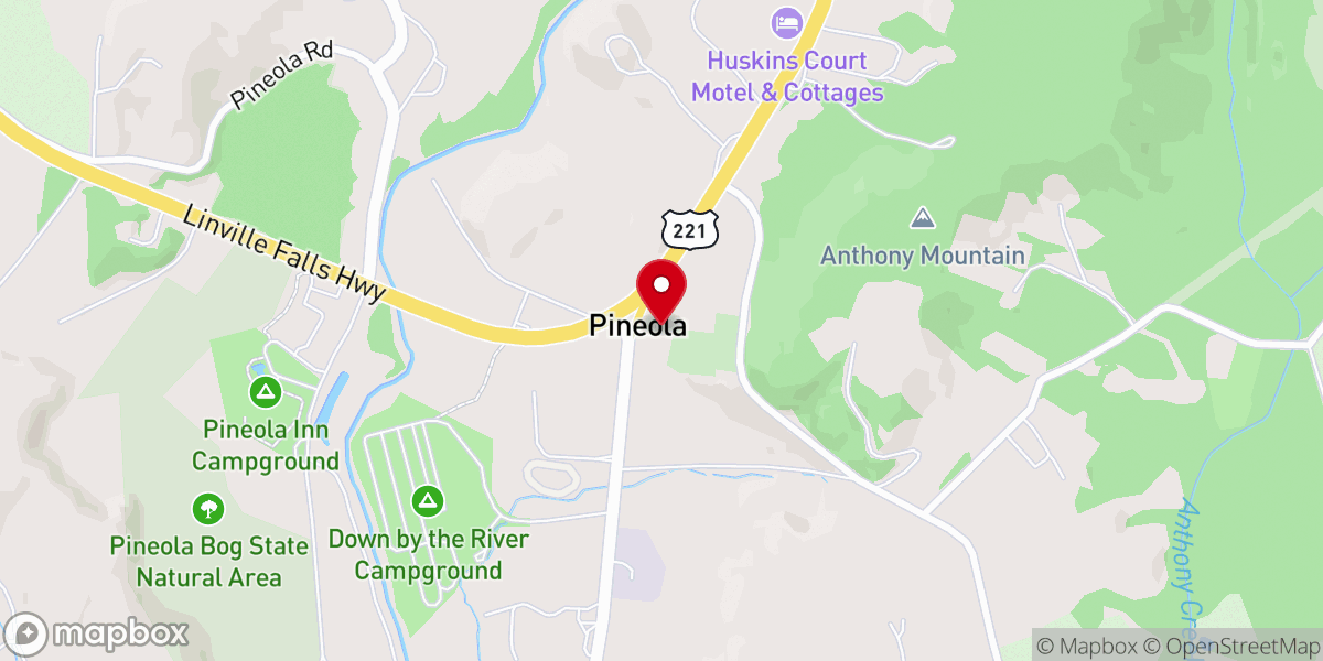 Map showing location of Pineola Presbyterian Church