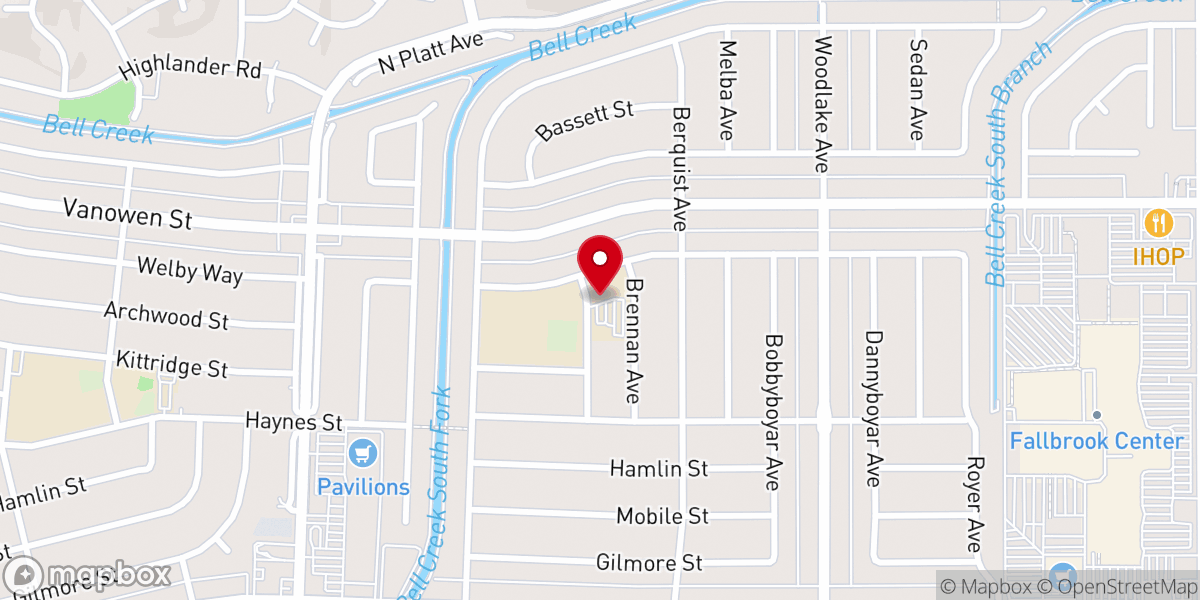 Map showing location of West Hills Presbyterian Church