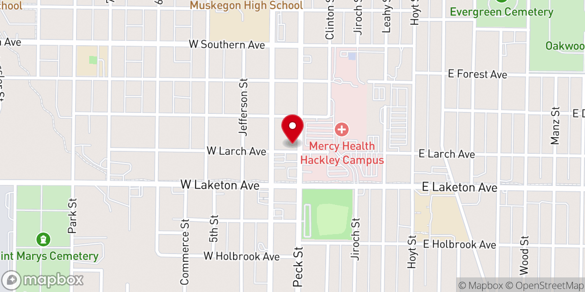 Map showing location of Unity Spiritual Center of Muskegon