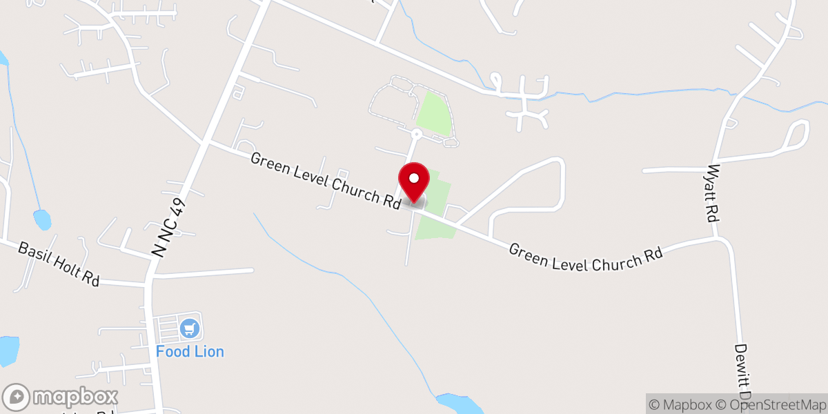 Map showing location of Green Level Church