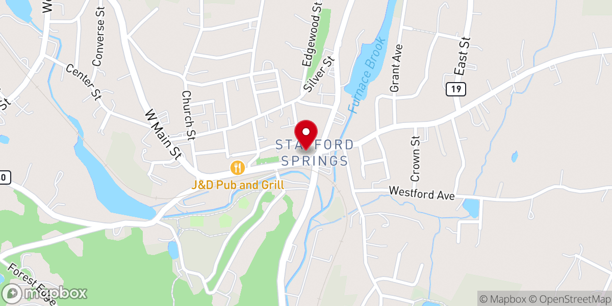 Map showing location of Stafford Springs Congregational Church