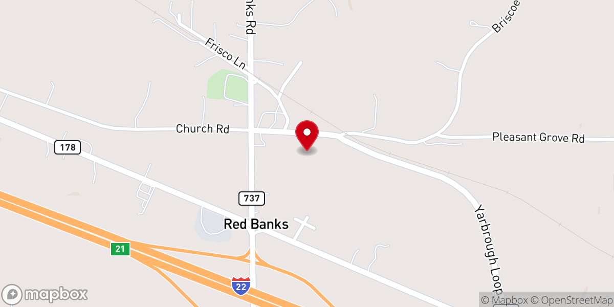 Map showing location of Red Bank Methodist Church