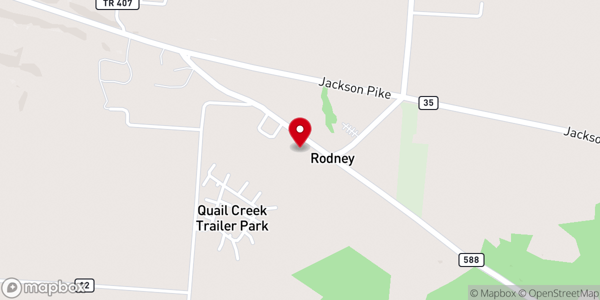 Map showing location of Rodney United Methodist Church