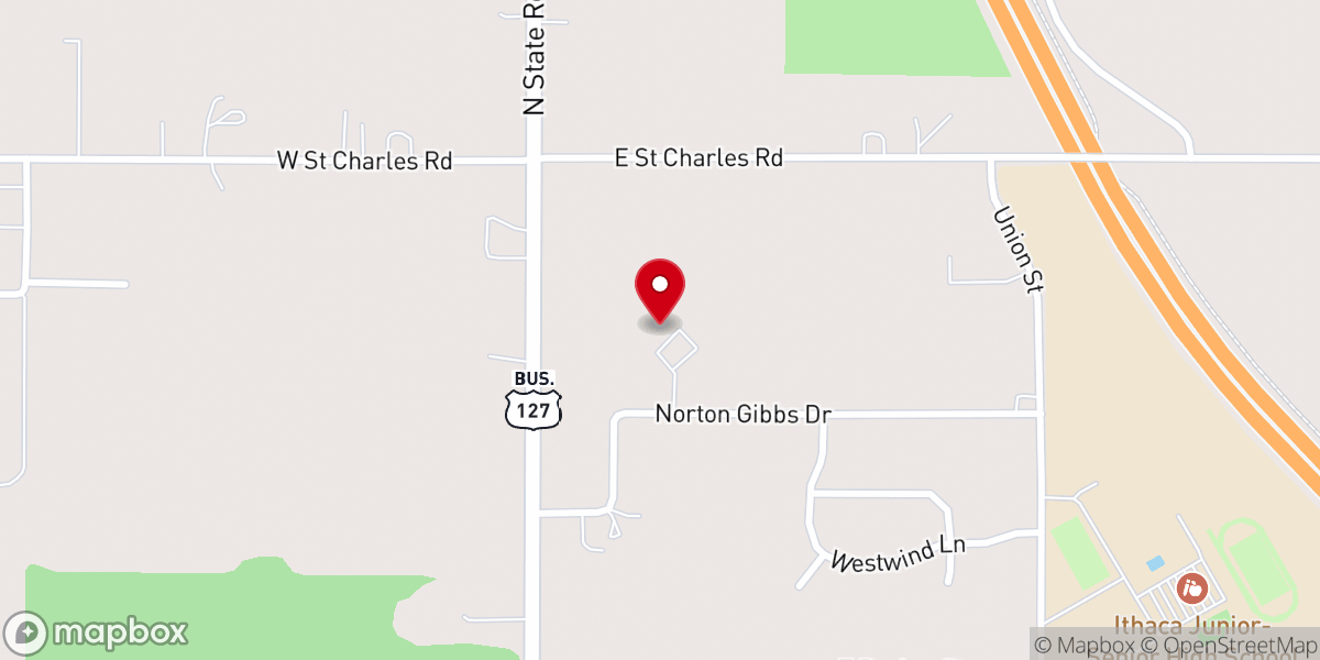 Map showing location of Ithaca Baptist Church