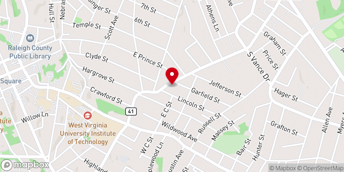 Map showing location of Beckley Advent Christian Church