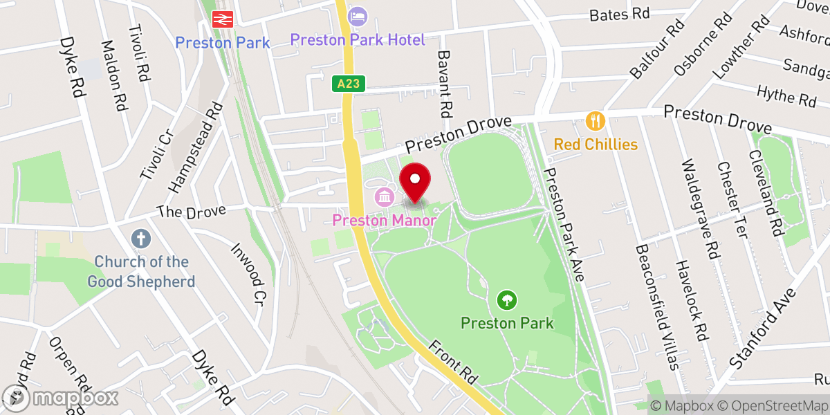 Map showing location of St Peter's Church, Preston Village, Brighton