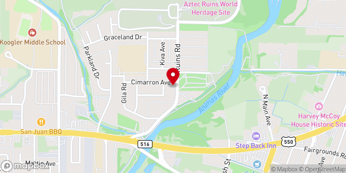 Map showing location of Timberline Church Aztec NM