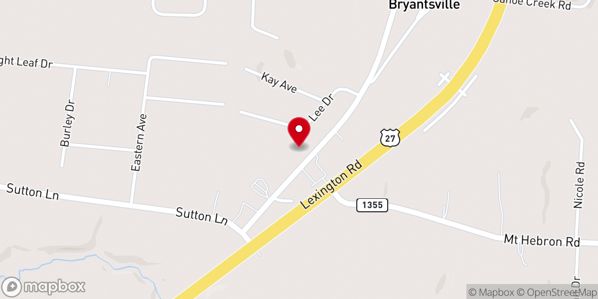 Map showing location of Bryantsville Missionary Baptist