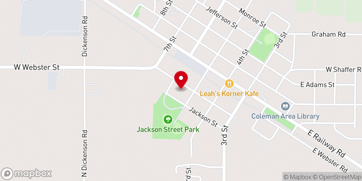 Map showing location of Coleman Wesleyan Church