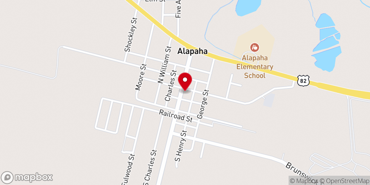 Map showing location of Alapaha Baptist Church