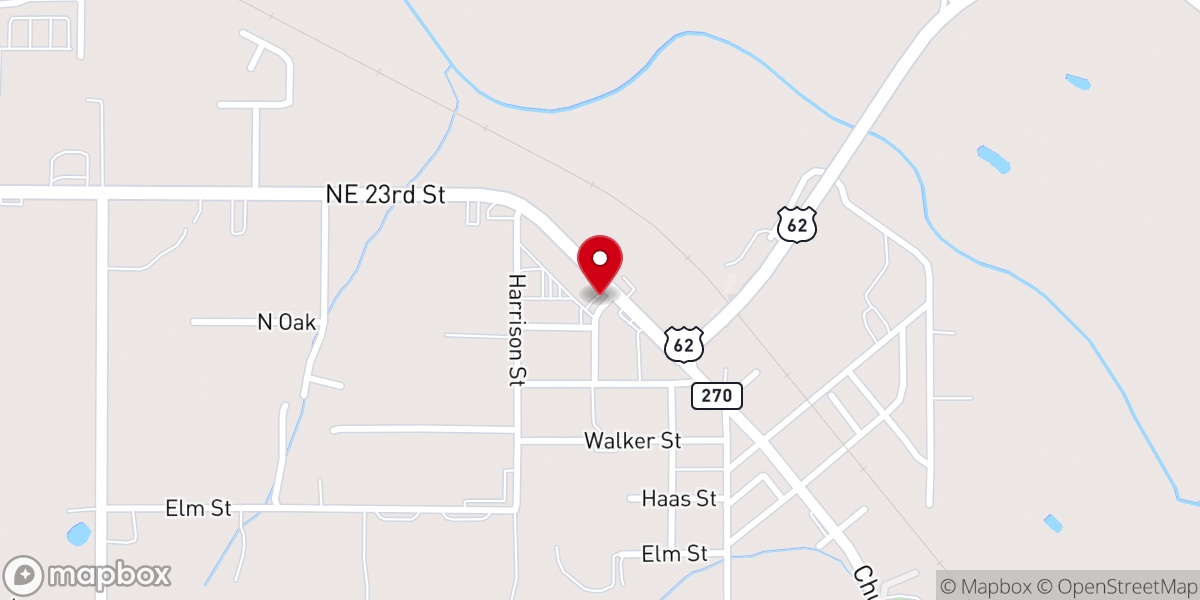 Map showing location of First Baptist Church-Harrah