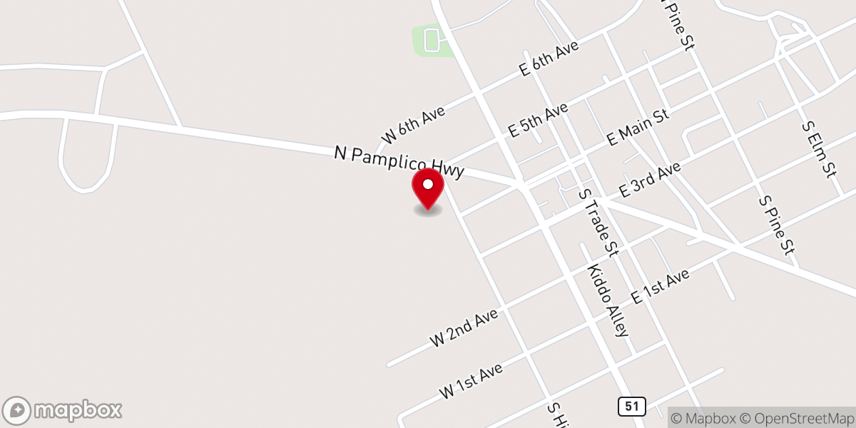Map showing location of Pamplico First Baptist Church