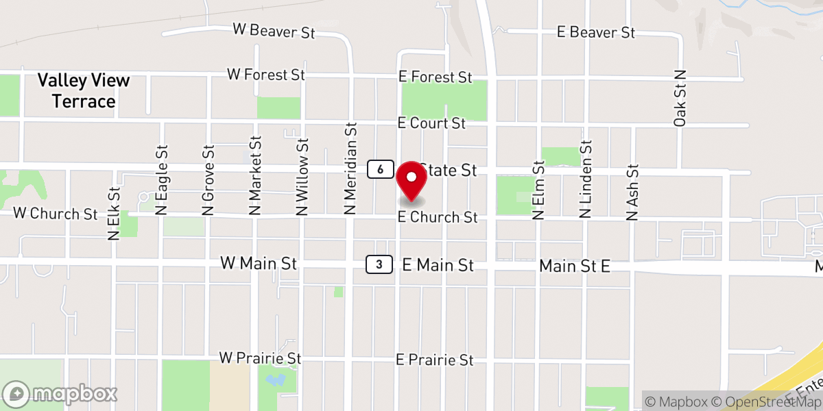 Map showing location of Our Lady of the Prairie Catholic Church and School