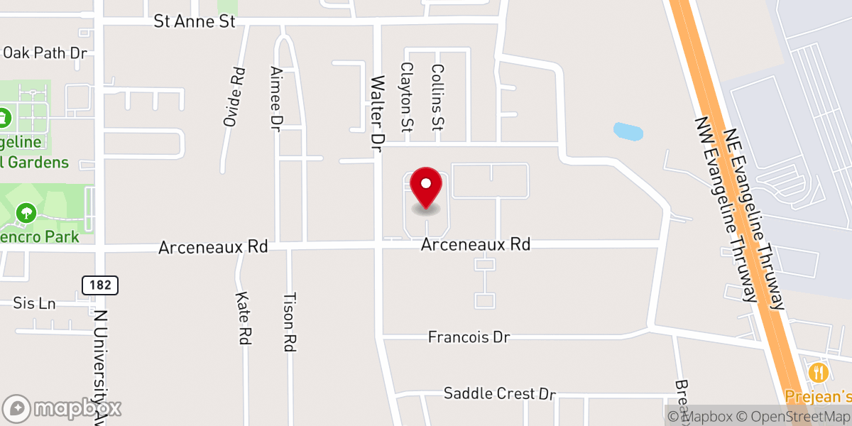 Map showing location of Evangeline Oaks Guest House