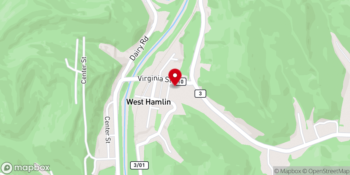Map showing location of West Hamlin United Methodist Church
