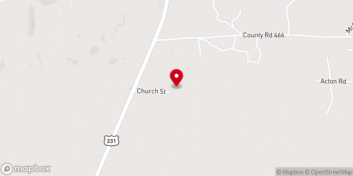 Map showing location of Coosa Valley Church