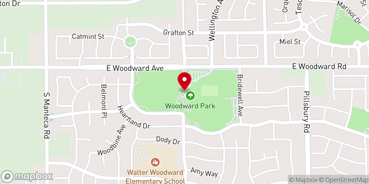 Map showing location of Woodward Community Park