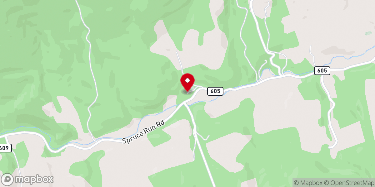 Map showing location of Spruce Run Church