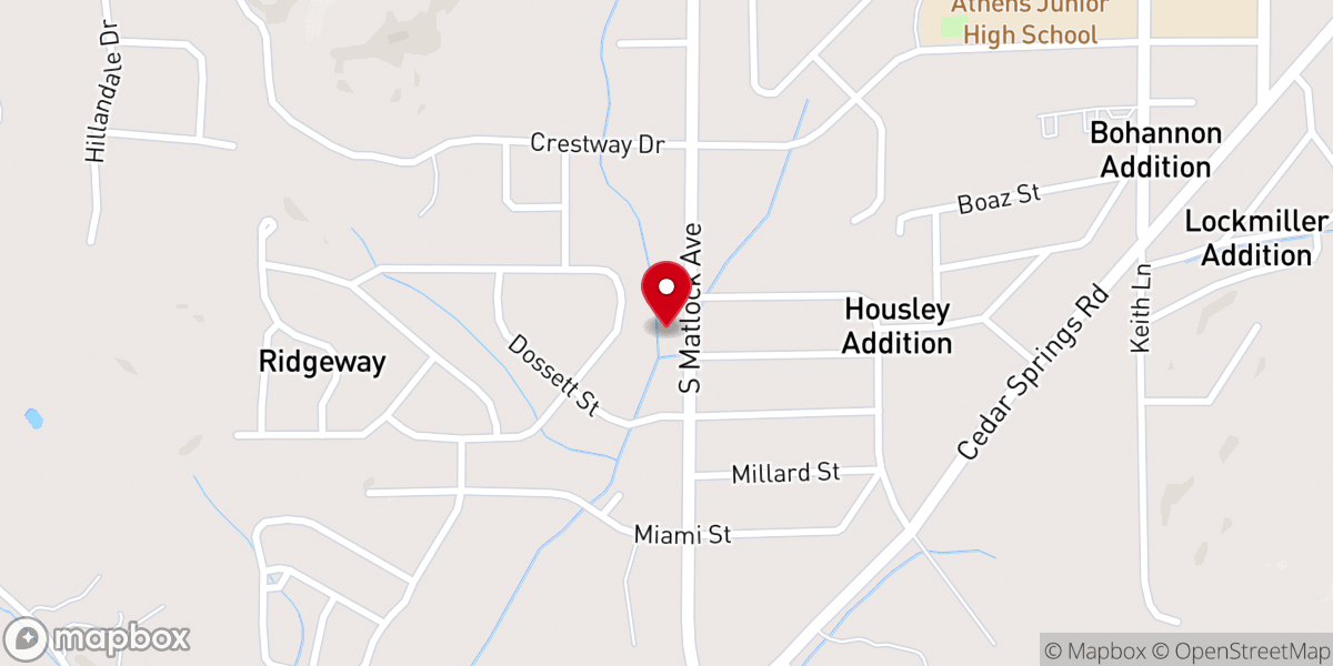 Map showing location of Athens Christian Church