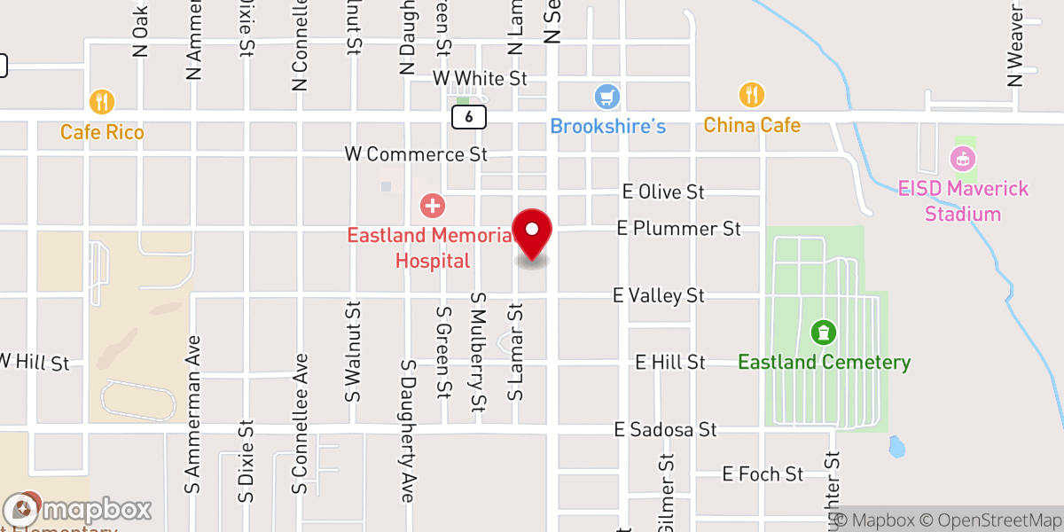Map showing location of First Baptist Church Eastland