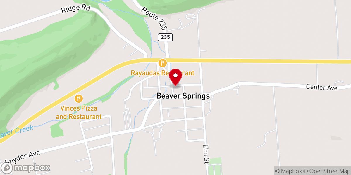 Map showing location of Beaver Springs Paint & Supply