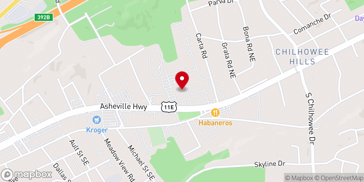 Map showing location of Chilhowee Hills Baptist Church