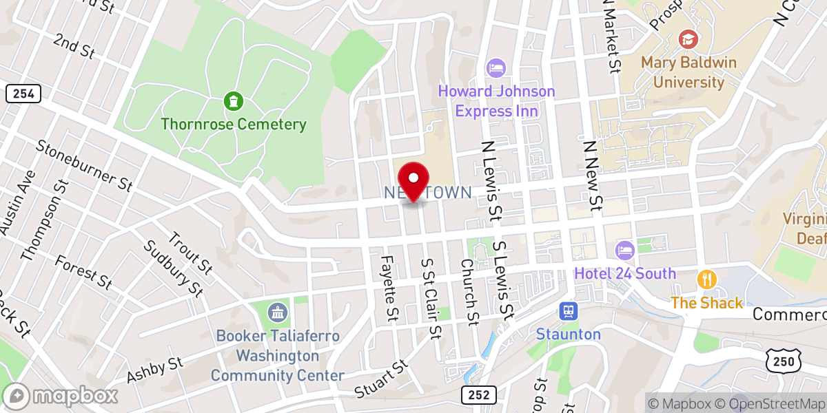 Map showing location of First Baptist Church Staunton