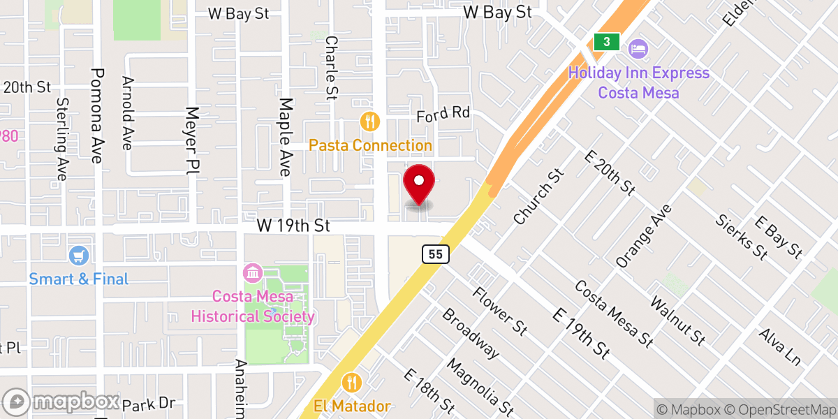 Map showing location of First United Methodist Church of Costa Mesa