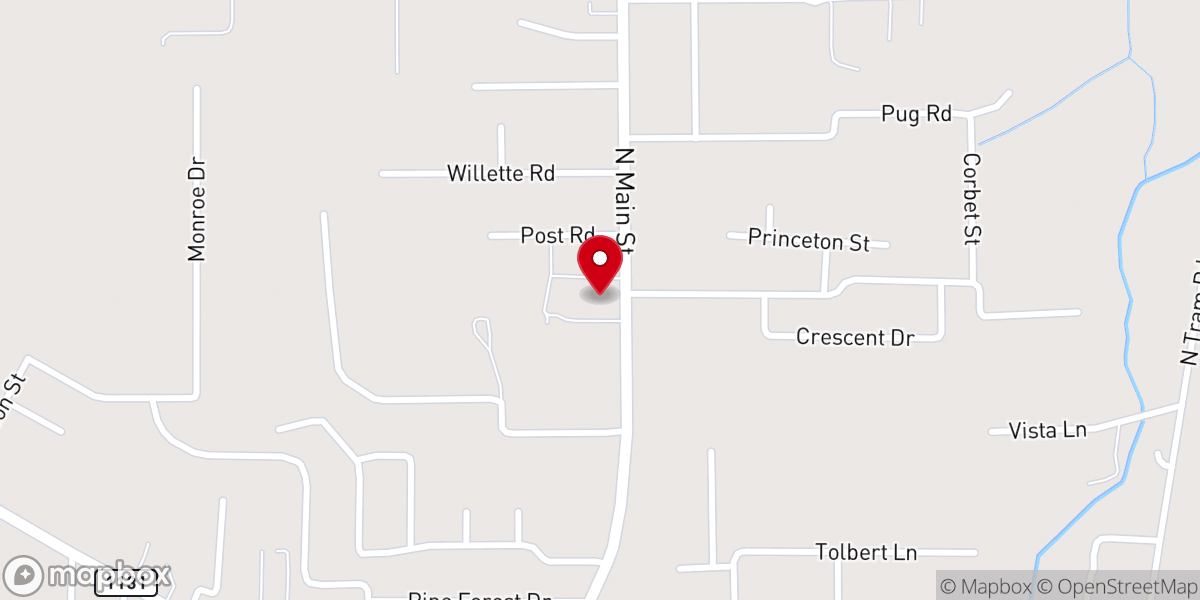 Map showing location of Pine Forest Baptist Church