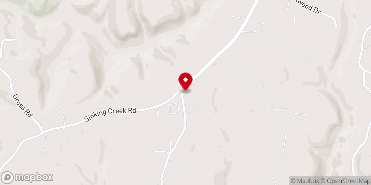 Map showing location of Sinking Creek Church