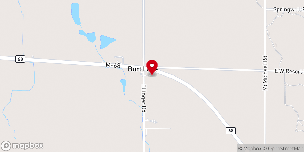Map showing location of Burt Lake Christian Church
