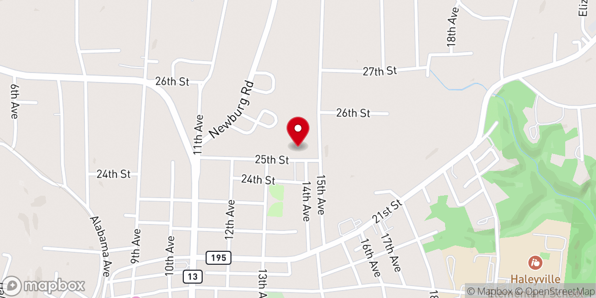 Map showing location of Haleyville Freewill Baptist Church