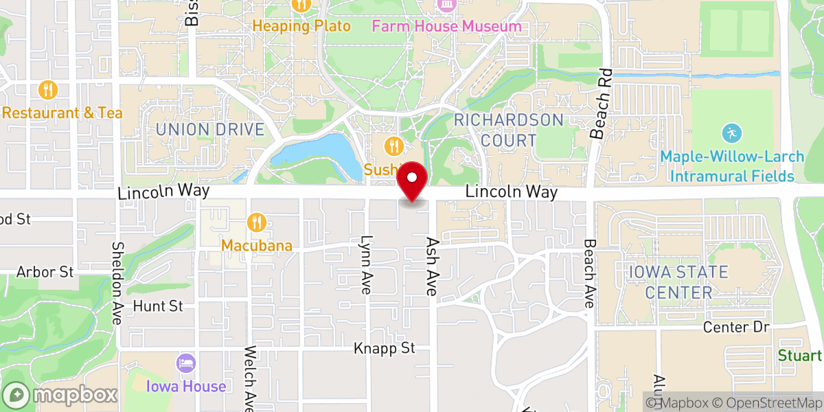 Map showing location of St. Thomas Aquinas Church & Catholic Student Center