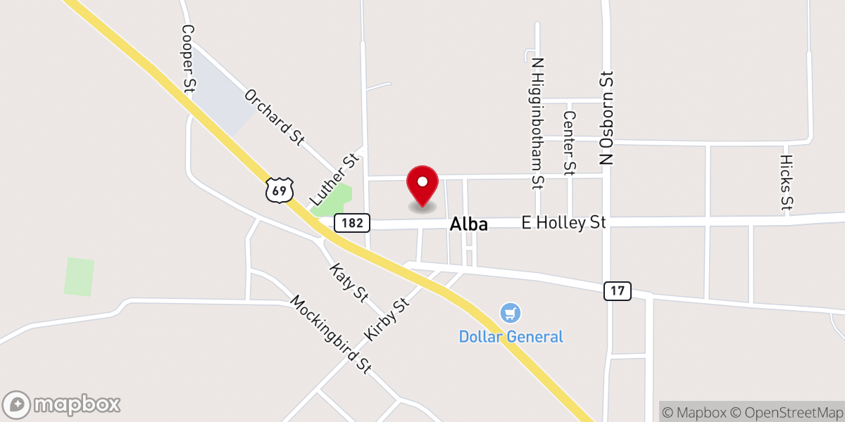 Map showing location of Alba Methodist Church