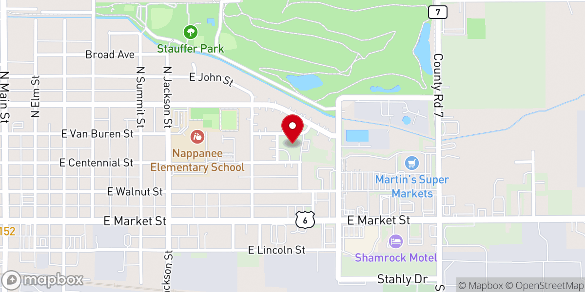 Map showing location of Nappanee Church of the Brethren