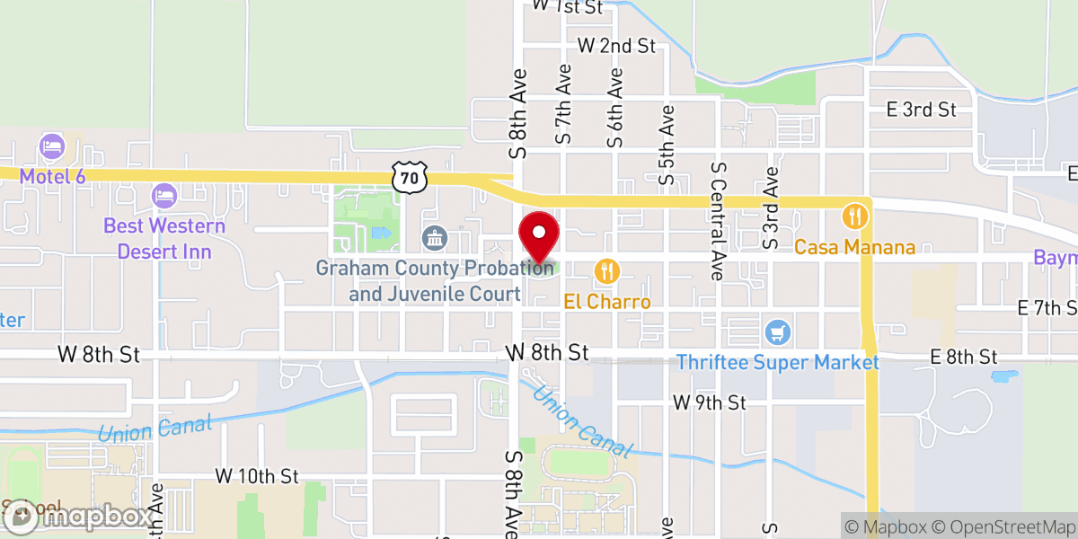 Map showing location of Safford Fireman’s Park