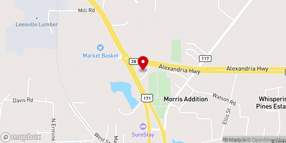 Map showing location of Louisiana DMV Leesville